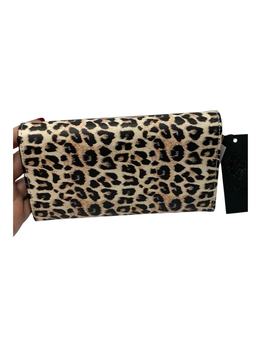 Ed Hardy Leopard Print Wallet with Red & Yellow Heart Tattoo Graphic - Picture 2 of 6